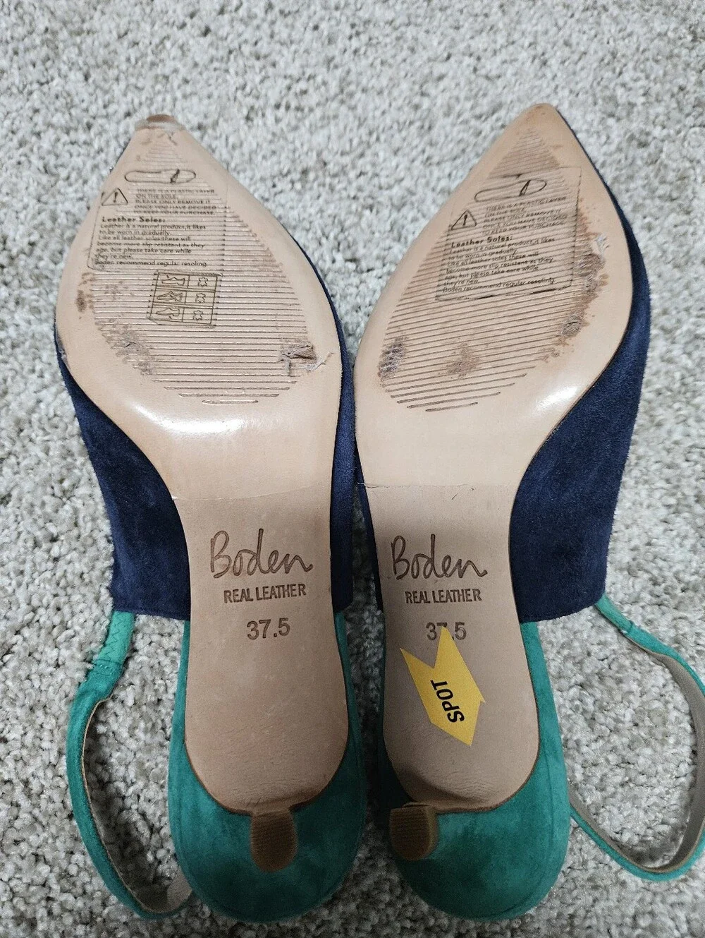 Boden Navy Suede Pointed Toe Slingback Flats with Teal Trim